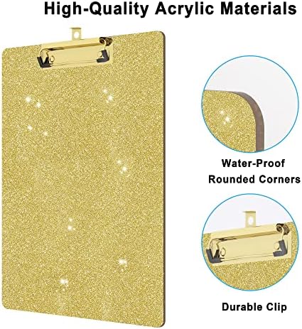 Glitter acrílico planta decorativa padrão A4 tamanho 12.2 x 8.7, fashion bling clip tábuas com clipe de ouro de baixo perfil projetado para o escritório da sala de aula - ouro