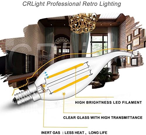 Crlight 2W Dimmable 25W equivalente a lâmpada de candelabra 2700k Branco quente de 250lm, lustres de lustres