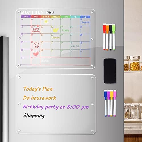 Calendário acrílico para geladeira, calendário de geladeira magnética mensal e semanal 16 x12 CLEAR 2 Set Calendário