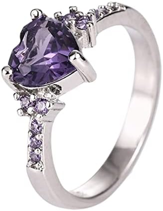 Diamond Zircon Heart Heart Ametyst Ring Ring estilo feminino de zircão de jóias tamanho 9 conjunto