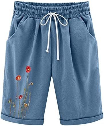 Graphics Bermuda Shorts Mulheres até o joelho casual camisa de verão shorts com bolsos profundos
