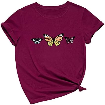 Camisas femininas dos namorados de grandes dimensões de mangas curtas impressão borboleta o pescoço camiseta