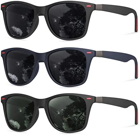 Kuguaok 3 pacote de pacote de sol polarizados para homens mulheres design clássico de viagem de sol dos óculos de sol Óculos de proteção UV