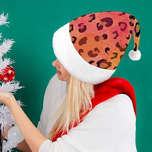 Chapéu de Papai Noel de Natal, chapéu de férias de xmas de leopardo vermelho para adultos, Hats de