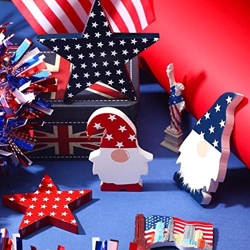 4 peças 4 de julho Sinais de madeira Sinais patrióticos Decoração de bandeja patriótica Gnome USA