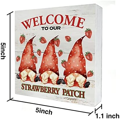 Vintage Strawberry Gnome Caixa de madeira Caixa Decoração Rústico é bem -vindo ao nosso sinal