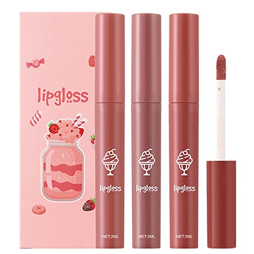 Xiahium Lip Gloss 3 Pedaços de gelo conjunto de veludo de veludo Lip Lipsk Gloss Gloss Feminino Non Stick