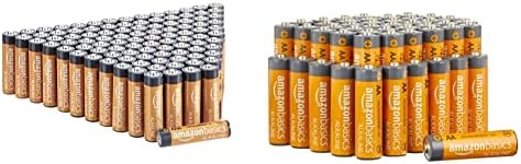 Basics 100 pacote AAA AAA Baterias alcalinas de alto desempenho, prateleira de 10 anos, pacote de valor fácil de abrir e 48 pacote AA Baterias alcalinas de alto desempenho AA