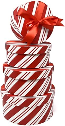 Caixas de presente de ninho de natal 4 Pacote de pacote vermelho e branco Design de cana -de -Natal Caixa de biscoitos empilhados com tampas em 4 tamanhos variados para presentes dando guloseimas de férias