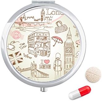 I Love London Britain Big Ben Bus Bus Pill Case Pocket Medicine Storage Caixa de contêiner Dispensador
