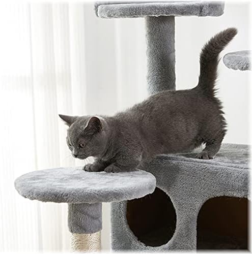 Árvore de gatos, 52,76 polegadas de gato Torre com sisal Scratching Board, condomínio de gatinhos de vários níveis com plataforma acolchoada, 2 condomínios de luxo, para gatinho, animal de estimação, atividade interna relaxando