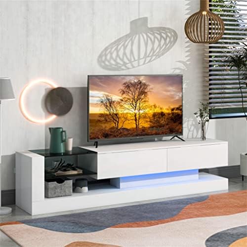 Rack de TV Feer com dois armários de armazenamento de mídia Centro de entretenimento para TV de 75 polegadas, 16 cor RGB LED Color