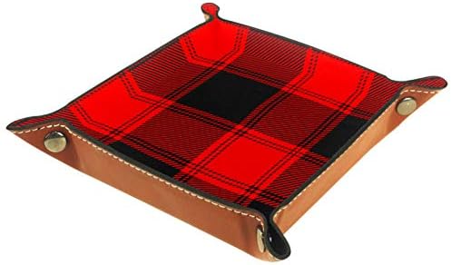 Lyetny Red Buffalo Buffalo Plaid Padrão Organizador escocês Caixa de armazenamento Caixa de cabeceira Caddy Bandeja de desktop Alterar Chave de caixa de moeda de caixa de moeda Bandejas de armazenamento de bandeja, 20.5x20.5cm