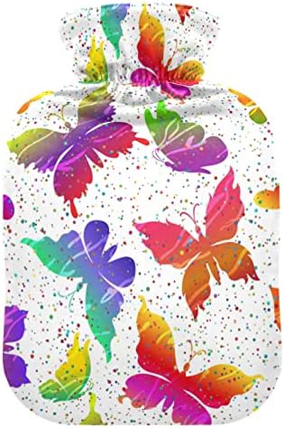 Orencol de borboletas coloridas polka Dot Garrafa de água quente Saco de água morna com cobertura para compressão quente e fria 1 litro