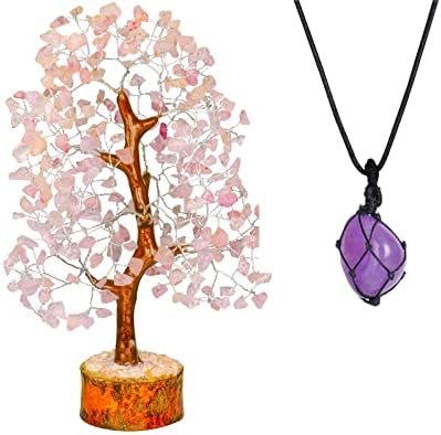 Fashionzaadi Rose Quartz Tree - Feng Shui Tree, Crystal Tree of Life, Rose Quarts Cristais, Cristal