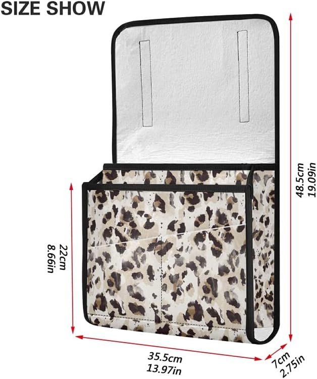 Zoeo Caddy Leopard Print Cheetah Brown Bed Storage Organizador 5 bolso para controle de controle de controle remoto Charger Charger Mobile Phones