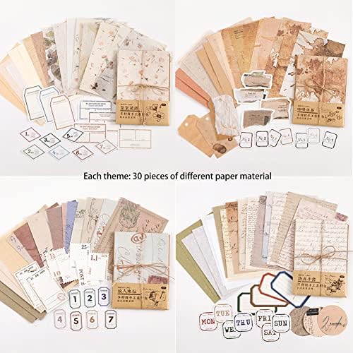 MAFELOE Scrapbook Supplies 4 pacotes, 30 peças cada, Junk Journal Kit Decoupage Scrapbook Paper Mandal Conta Materiais-Vintage Collection