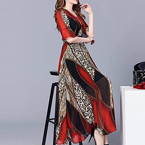 Vestido de leopardo com comprimento de impressão NYYBW Vestido feminino de canela de decote em V Moda Moda V Moda V Moda