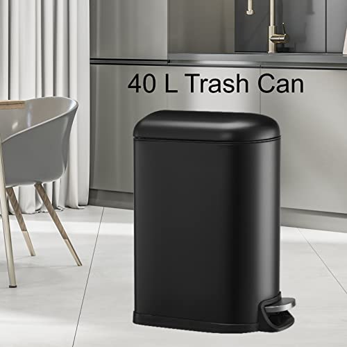 Lata de lixo de 50 litros/13 litros/13 galões, grande conjunto de lixo de cozinha de 2 caixas de lixo preto com 40 L e 10 L de baldes internos removíveis para banheiro da cozinha, lata de lixo resistente a manchas com pedal