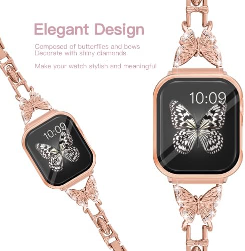 Wipalor Compatível com a série 8 7 Apple Watch Band 41mm+Rose Gold Case, leve para mulheres, pulseira fácil ajustável,