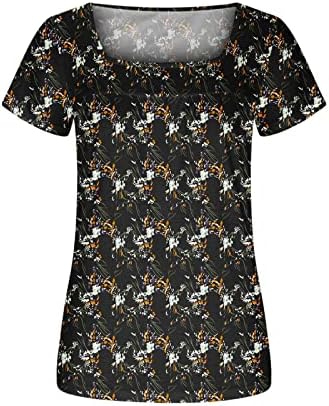 Meninas de manga curta v colho de pescoço gráfico floral solto fit relaxado Fit Brunch Top camiseta de algodão para feminino 9c