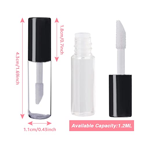 Amorix 50pcs mini tubos de brilho labial com varinha de 1,2 ml de recipientes de brilho labial vazio, garrafas de bálsamo de viagem reabastecíveis transparentes para amostras com seringas de 5 ml