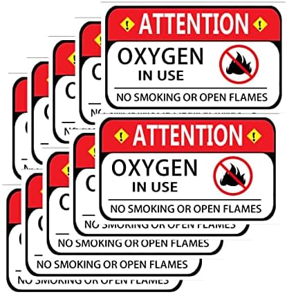 Oxigênio do YouOk em uso Rótulos de adesivos de aviso, 3 × 5 polegadas adesivas Perigo inflamável Não fumar Sem chamas abertas Cuidado