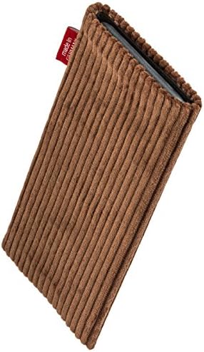 Fitbag Retro Brown Sleeve personalizada para Samsung Galaxy S10E | Feito na Alemanha | Tampa de caixa de tecido de veludo fino com revestimento de microfibra para limpeza de exibição