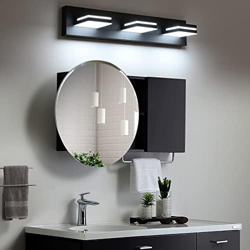 Luminária de banheiro moderno liderado Sineris, luminárias de vaidade, luminárias de parede de banheiro acrílico preto fosco em preto fosco sobre o espelho