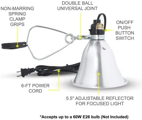 Deluxe simples hiwkltclamPlightSx12v1 Luz de lâmpada de pacote de 12 pacote com refletor de alumínio de 5,5 polegadas de até 60 watts E26, cordão de 6 pés