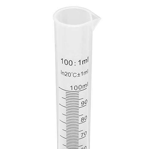 Brewing America 100ml Plastic Gradued Cylinder Beaker - Science 100ml Medição do frasco do tubo de ensaio, marcação de 2 lados - linhas de graduação preta e elevada, despejar