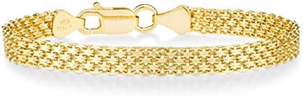 Miabella 18k ouro sobre prata esterlina italiana 6mm Solid Bismark Mesh Link Chain Bracelet for Women, 925 feita