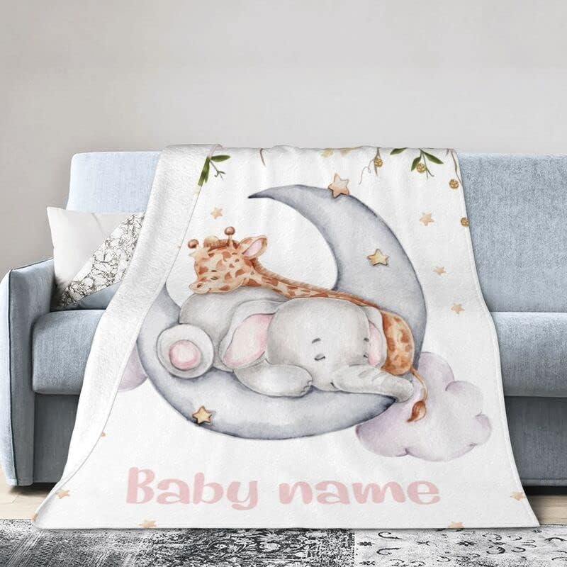 Edenkard personalizado manta de animais, cobertor de flores, cobertor de elefante da lua, cobertor recém -nascido, feliz dia das mães, manta de lã personalizada de bebê personalizada, para a primeira mãe
