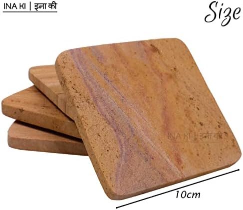 Ina Ki Natural Sandstone Coaster com Bottom Anti -Skid Cork - Conjunto de 4