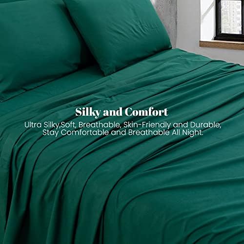 LEGAS DE LEITAS RAIL SEAT-SHEETS-Folhas de resfriamento-Ultra Soft Silky-Breatsable Deep Pocket- 1800 Series Bedding Set Microfiber-Lençóis de cama verde queen tamanho 6 peças