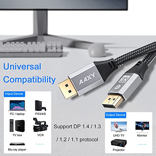 8K DisplayPort 1.4 Cabo de 6,6 pés, alta atualização Ultra HD DP para DP 32.4 Gbps Lead, suporta 8k@60Hz, 4K@144Hz,