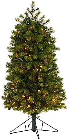 4ft. Árvore de Natal artificial de abeto de montanha do Colorado Slim com 150 luzes LED brancas quentes e 360 ​​galhos dobráveis