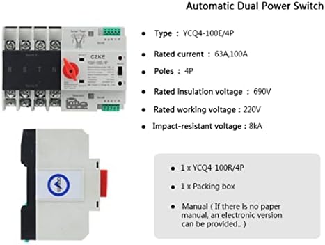 Infri YCQ4-100E/4P 220V AC 8Ka DIN Rail ATS Switches ininterrupto Power Dual Power Automatic Transfer Switch 63A 100A