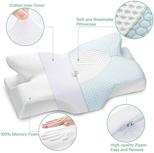 Almofado de espuma de memória cervical Elviros, travesseiros de contorno para pescoço, travesseiro