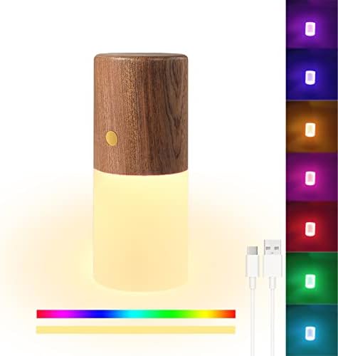 ANKBOY Pequeno lâmpada de mesa LED, bateria de bateria de madeira de madeira operada sem fio Branco