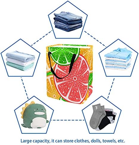 Hampers de lavanderia de padrão de frutas cítricas, cesta de lavanderia dobrável à prova d'água