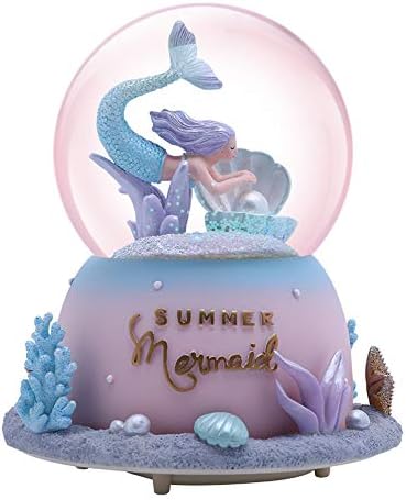 Surpreenda a caixa musical do Globo Snow Globe com luzes coloridas pérolas, conchas, coral, toca do belo