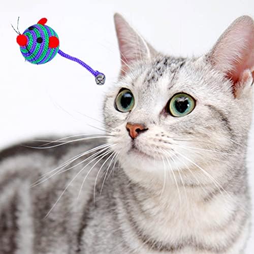 Brinquedos interativos para gatos, jogue gato brinquedo de brinquedo de brinquedo de brinquedo de desenho animado suprimentos de estimação de nylon corda redonda mouse de cauda longa para gato interno e exercício de gatinho - cor aleatória