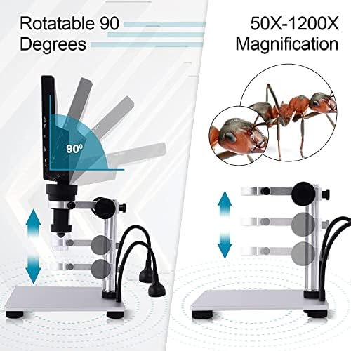 Microscópio USB digital Xclifes 7 ', microscópio 1080p HD, sensor de câmera 1200x, controle remoto com
