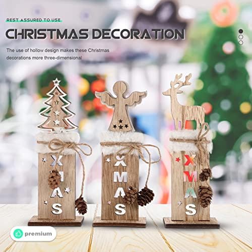 DIDISEAON Decoração de casa 1 Conjunto de Natal Decorações de mesa de madeira ELK Mesa de árvore de