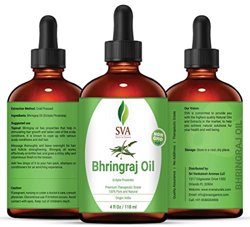 Óleo SVA Organics Bhringraj - Garantido de óleo terapêutico puro e natural, autêntico e premium - Melhor para nutrição de cabelo, crescimento de cabelos e cuidados com a pele