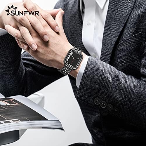 Sunfwr compatível com a banda de relógio Apple 45mm 44mm 42mm para homens mulheres, banda de metal de aço inoxidável com estojo para a série Apple Watch 8/7/6/5/4/3/3/1/se/se2