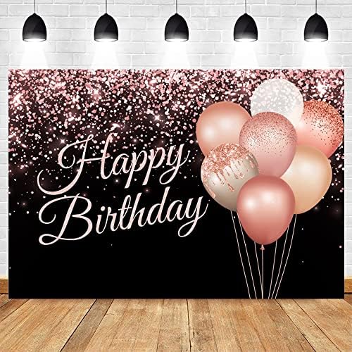 Rose Gold Happy Birthday Birthday Birthdrop For Women Girls Pink Balloon Glitter Sweet 16 18th 21th Birthday