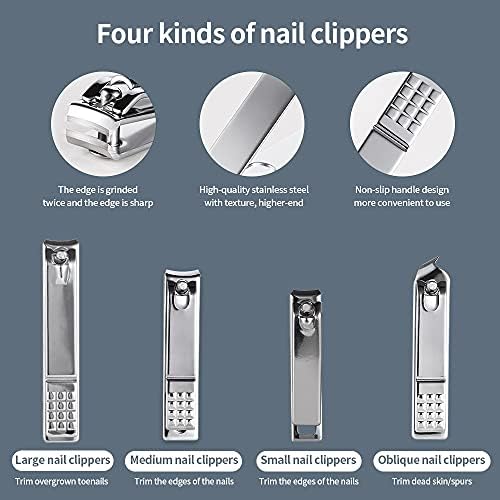 TTUCFA PROFISSIONAL Ferramentas de unhas Conjuntos de unhas de aço Kit de pedicure kit multifuncional conjunto de unhas de cortador de manicure portátil