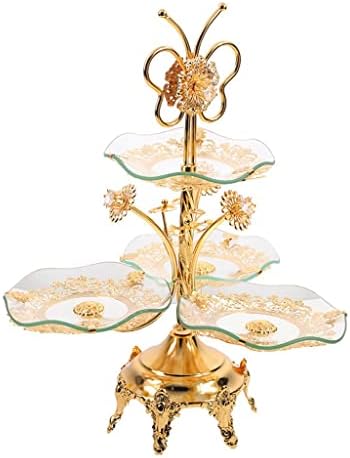 Trexd Glass Plate de fruta de fruta Plataforma de ferro forjado Decoração dourada quatro placas de ornamentos